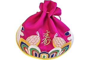 GENERIC Seoulful Vintage Korean Turtle Blessing Pouch - Traditional Bokjumeoni Lucky Bag with Longevity & Fortune Symbols Embroidered - New Year & Chuseok Gifts (Pink)