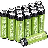 Amazon Basics 16-Count Rechargeable AA NiMH Batteries, 2000 mAh, Recharge up to 1000x Times, Pre-Charged