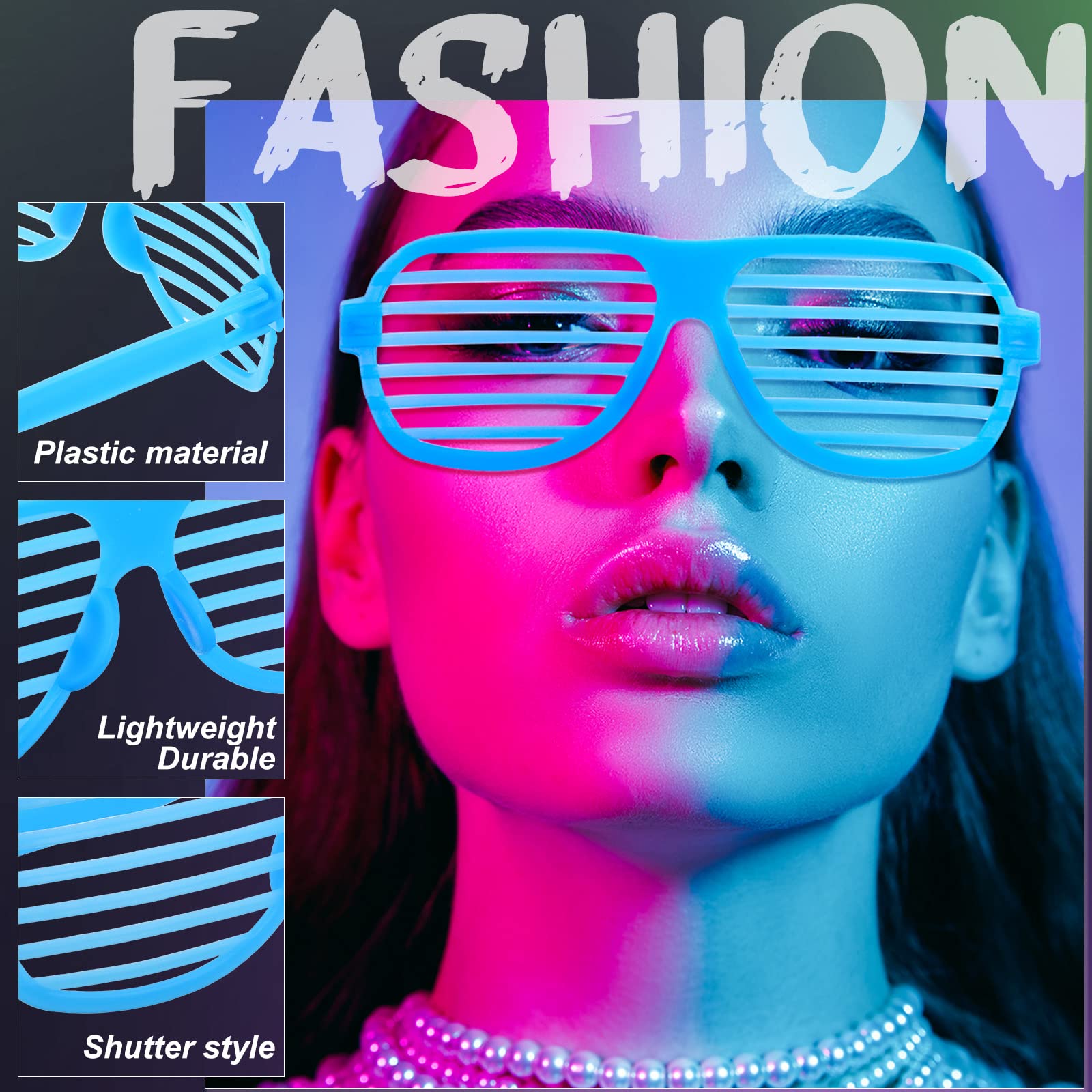 100 Pack Plastic Shutter Shades Glasses Bulk, 80's Style Slotted Shutter Shade Sunglasses, Neon Color Shade Glasses for Party Favors, School Gifts Teens Adults Birthday Supplies, Assorted Colors