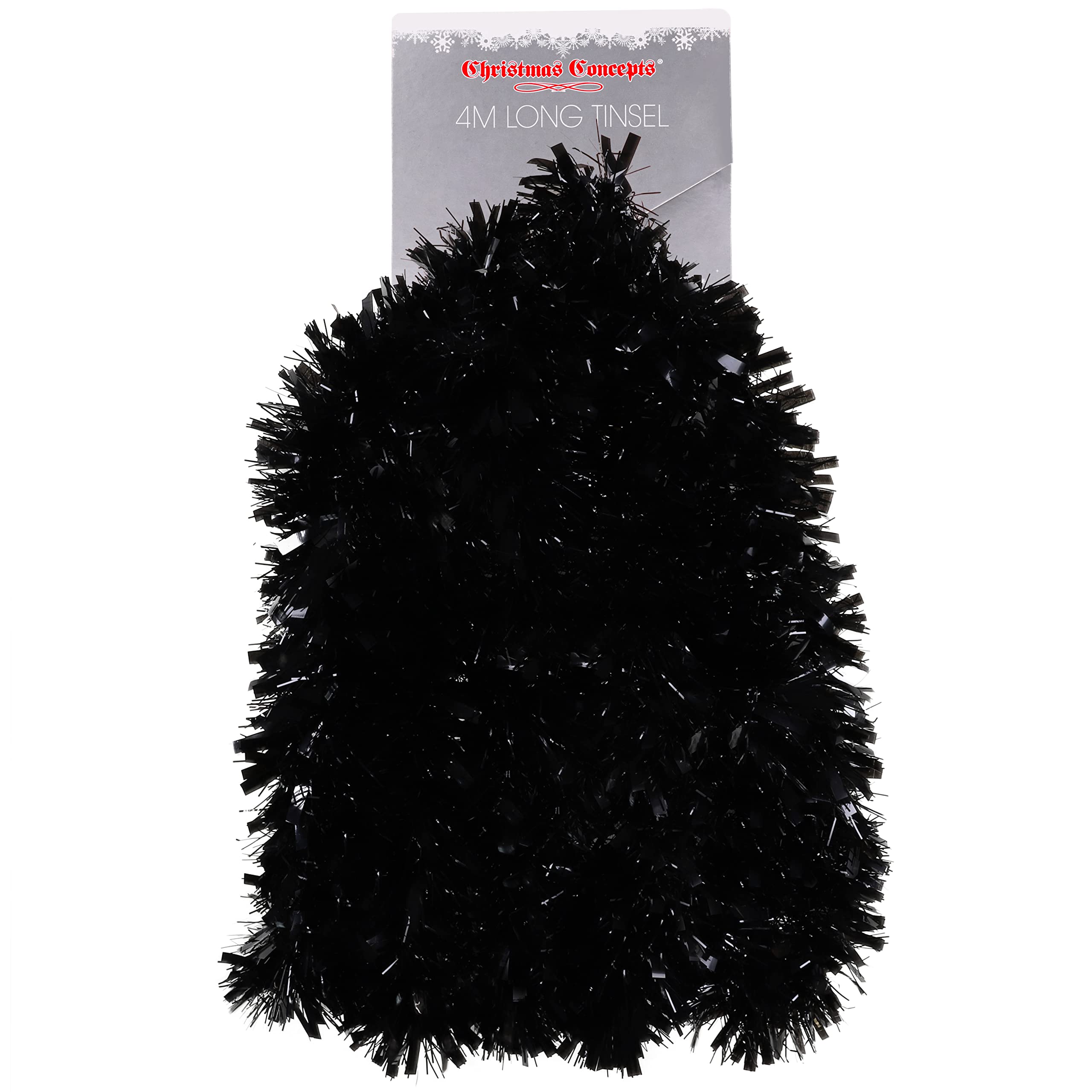Christmas Concepts® 4m (13ft) Metre Chunky/Fine Christmas Tinsel - Christmas Decoration Tinsel (BLACK)