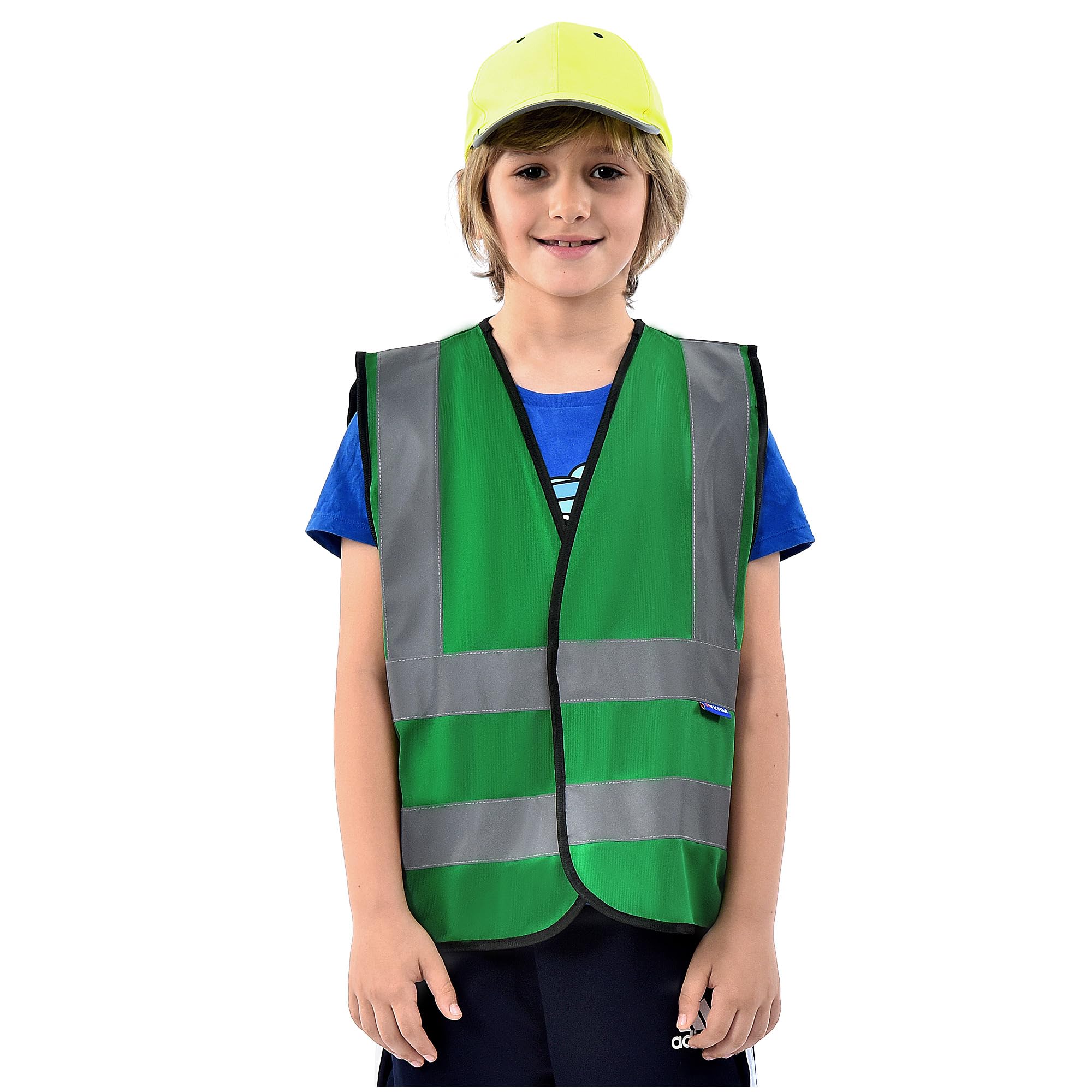 AYKRM 10-14Y Childs High Vis Reflective Safety Vest - Green High Visibility Waistcoat