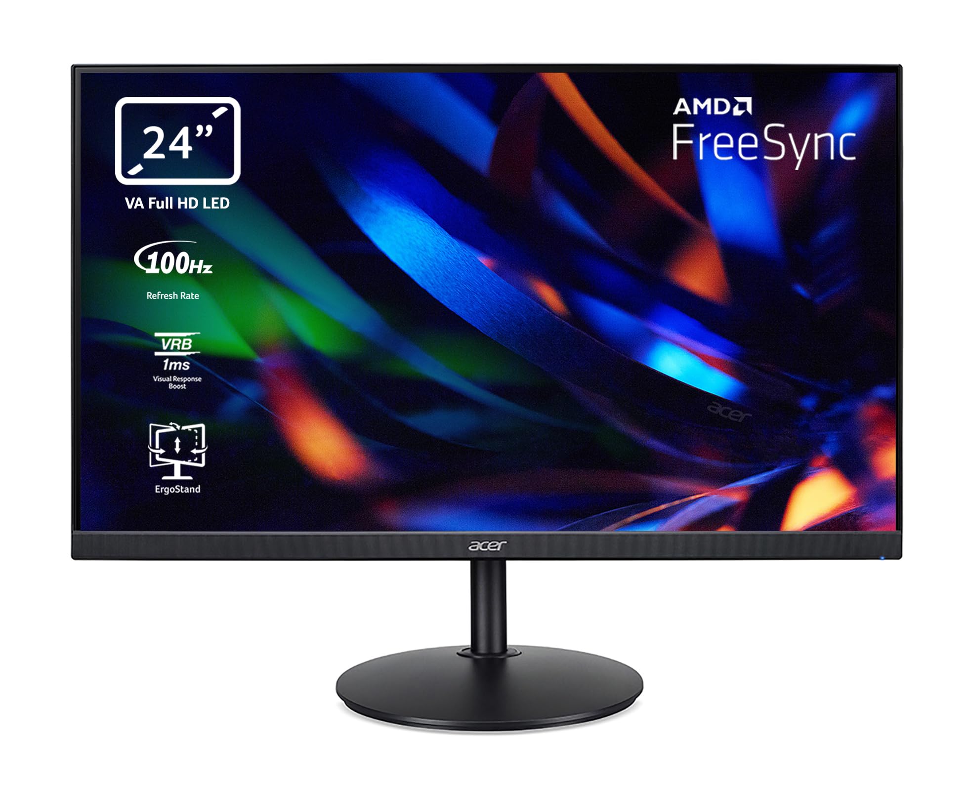 acer CBA242YH Monitor 23.8 Inch (60 cm Screen) Full HD, 100Hz HDMI, 75Hz VGA, 4ms (GTG), HDMI 1.4, VGA, Height-Adjustable, Rotatable, FreeSync, Black