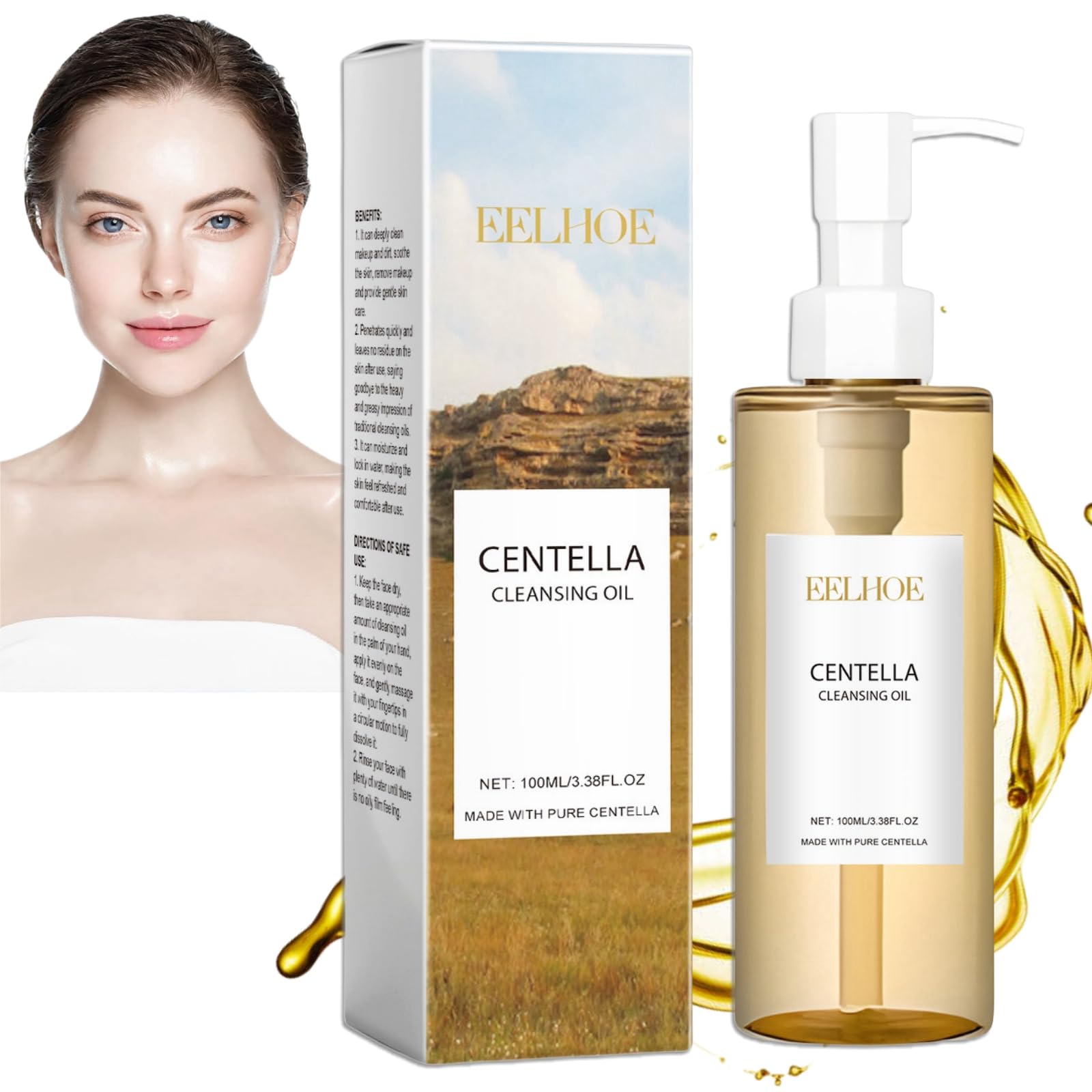 Centella Cleansing Oil,Natural Oil Cleaner,Face Cleanser Women,Oil-Based Facial Cleanser Gentle Makeup Removal,Make Up Remover,Cleansing Oil for Face,Face Wash Women,Gentle Cleanser,Facial Cleansers