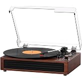 Vinyl Record Player Bluetooth Turntable, 3-Speed Retro Vinyl Player with Built-in Speakers,AUX in, Auto Stop,USB Recording, Belt-Drive LP Player Brown