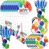 141Pcs Balloon Birthday Party Decorations - Tableware Party Supplies Plates and Napkins Forks Cups Straws Cutlery Colorful Balloons for Baby Shower Birthday Decorations Serves 20 Guests