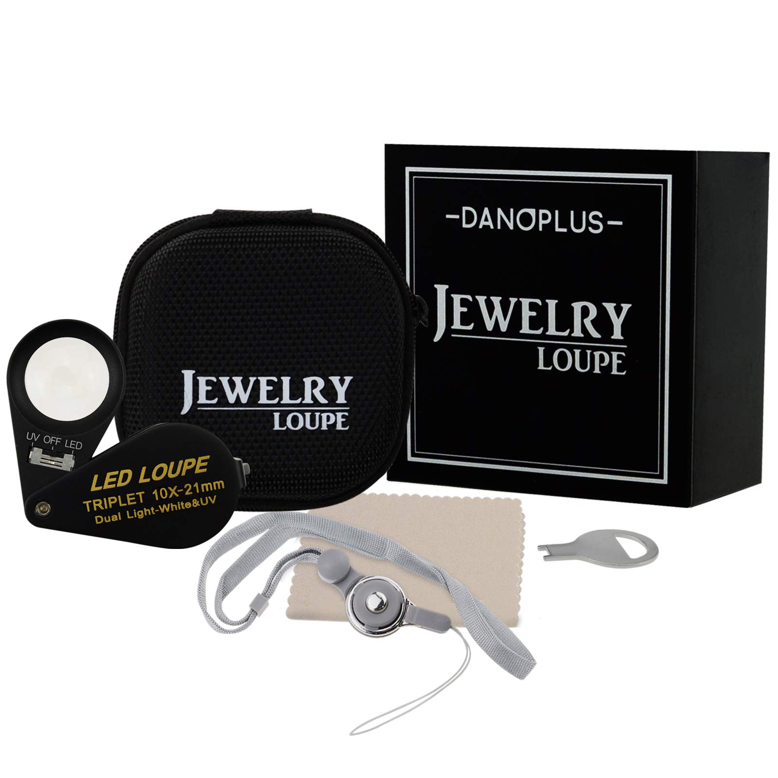 10x Magnifier Jewelry Loupe LED UV 21mm Triplet Lens Optical Glass Pocket Gem Magnifying Tool Jeweler, Stamp Philatelist, Coin Numismatic