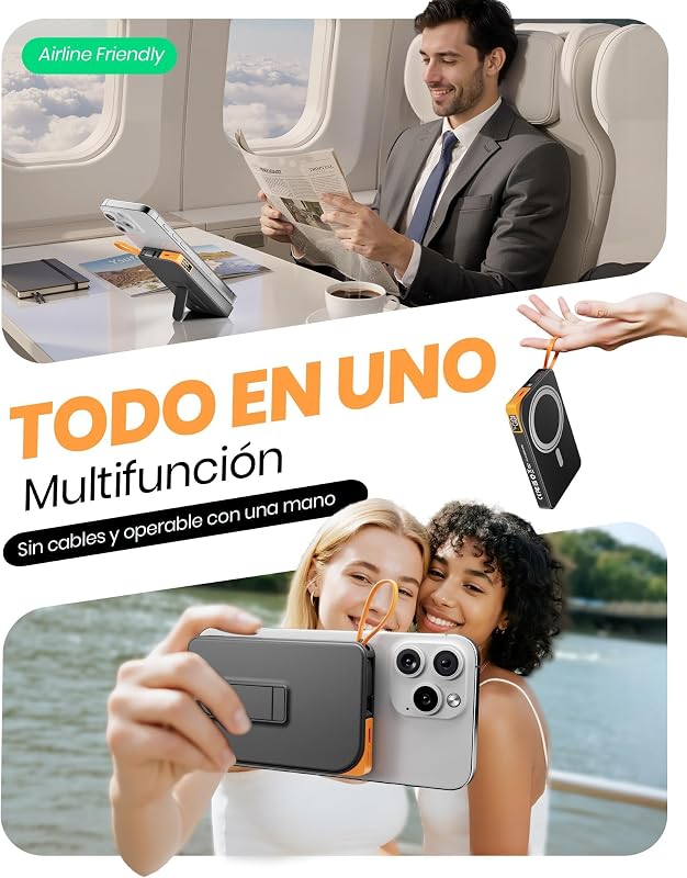 2026 Power Bank para Magsafe iPhone, Bateria Externa Carga Rapida 10000mah Magnetico Cargador Portatil for i-Phone con 22.5w USB-C Cable, Soporte Plegable Powerbank para iPhone Air 17 16 15 14 13 12