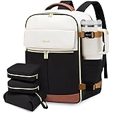LOVEVOOK Travel Backpack for Women, TSA Carry On Backpack Flight Approved Luggage, 40L Water Resistant Personal Item Daypack Large Weekender Bag fit 17 inch Laptop with 3 Cubes, Beige-black-brown