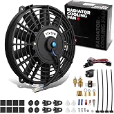 DNA Motoring 7Inch Electric Radiator Cooling Fan Thermostat Wiring Switch Relay Kit, Universal High Performance Slim Fan Push Pull Electric Radiator with Mount Kit, RAF-7+SW-KIT