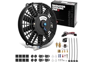 DNA MOTORING 7Inch Electric Radiator Cooling Fan Thermostat Wiring Switch Relay Kit, Universal High Performance Slim Fan Push Pull Electric Radiator with Mount Kit, RAF-7+SW-KIT