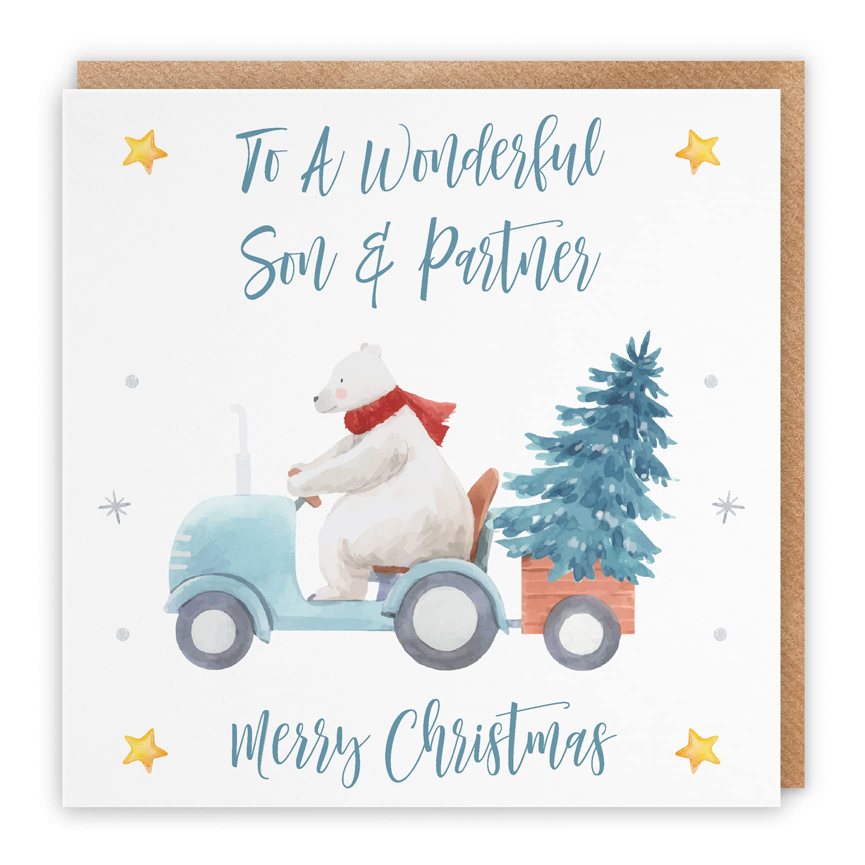 Hunts England - Son And Partner Christmas Card - To A Wonderful Son & Partner - Merry Christmas - Polar Bear Collection