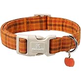 Maca Bates Fall Plaid Dog Collar,Pumpkin Charm,Small for Girl,BoyDogs | Autumn Brown Gingham Puppy Collars Halloween Checkered Print,Adjustable Durable Soft for Male Female Dogs with Safety Buckle