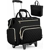 Awlcaw Rolling Teacher Bag, 16 Inch Rolling Laptop Bag with Detachable Dolly & Teacher File Tote, Large Roller Briefcase for Teaching Office Work, Women, Craft Nurse, Black