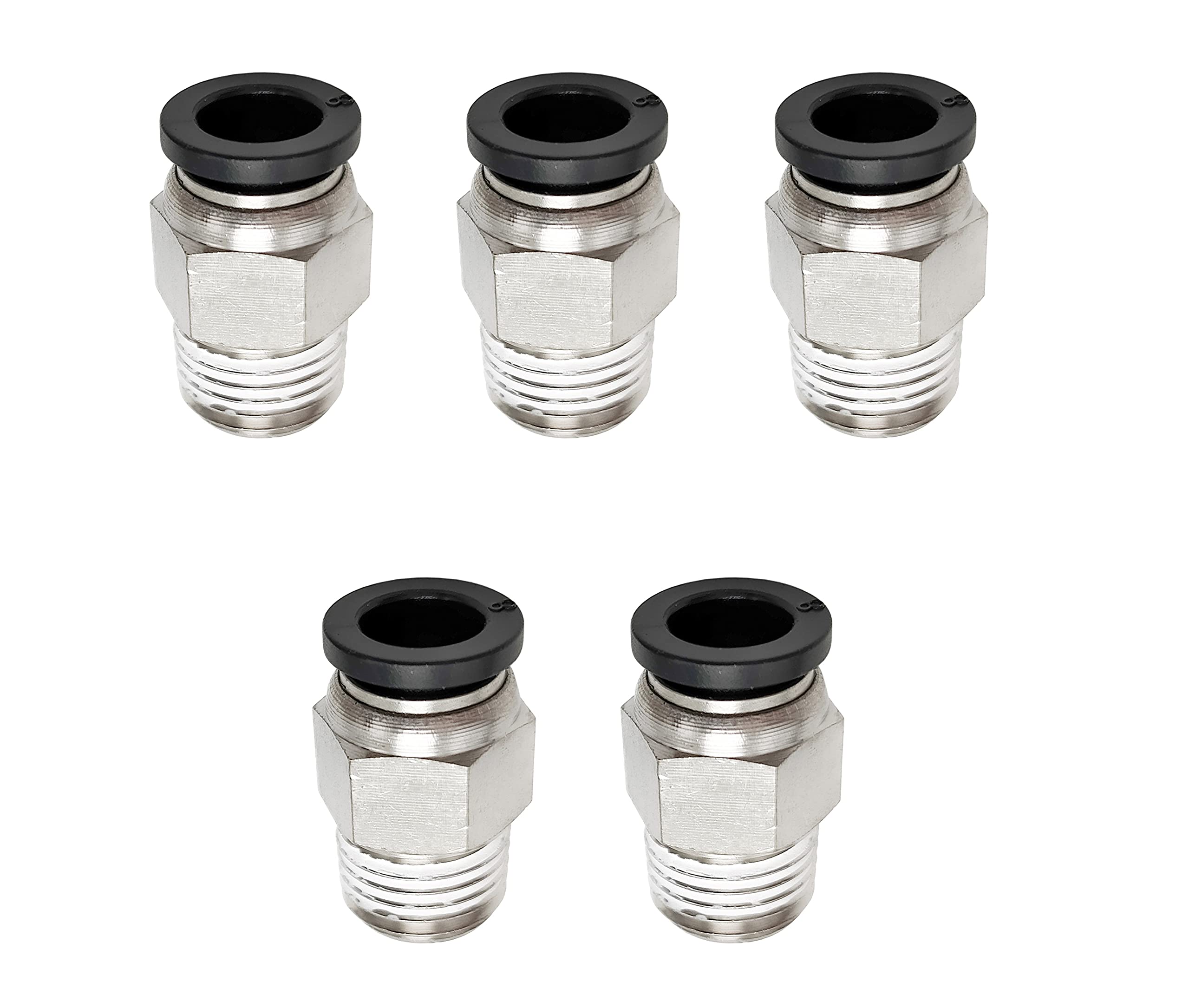 Straight Air Fittings Pneumatic Push to Quick Connect Fittings PT 1/4 Inch x OD 8mm Tube, 5 Pack