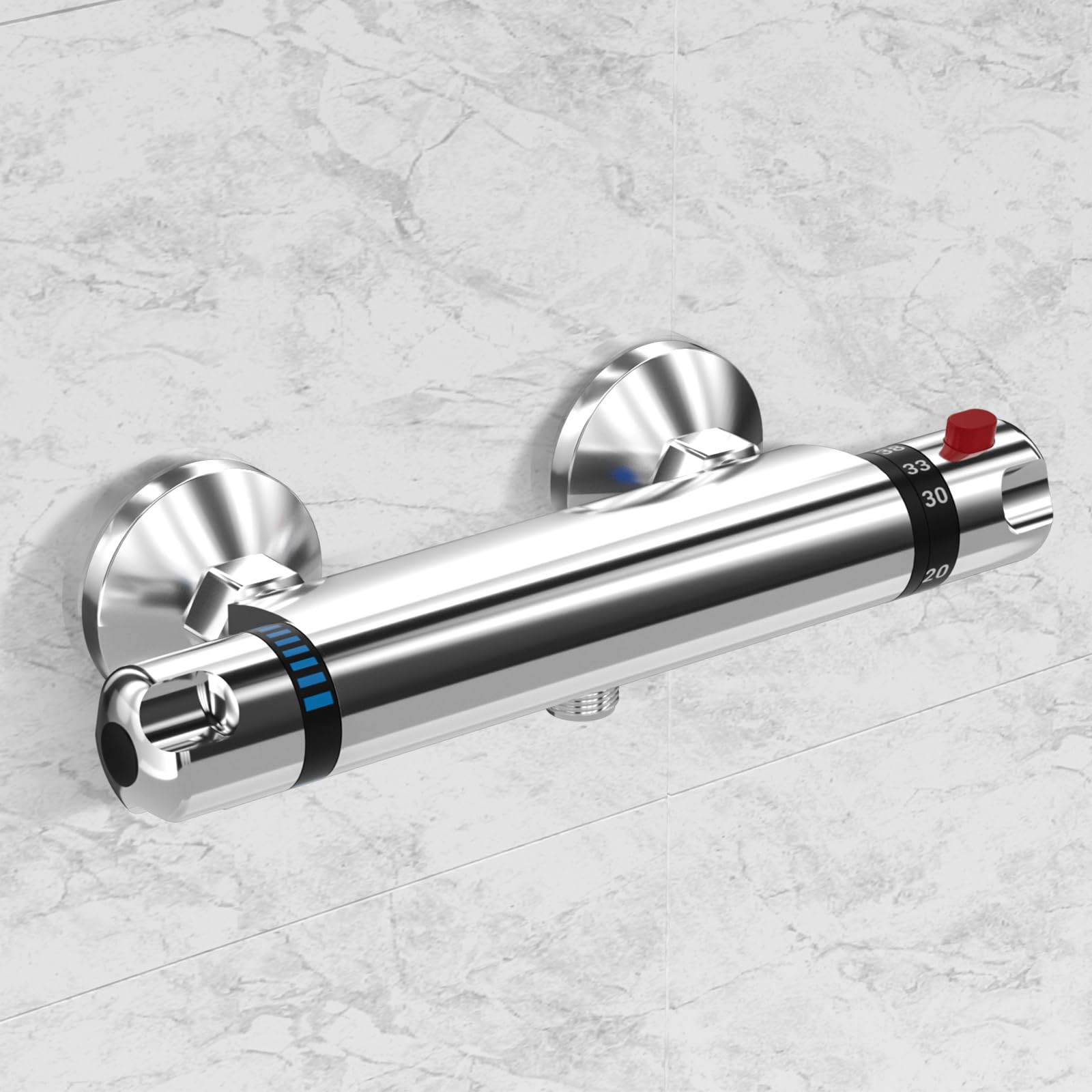 Thermostatic Shower Mixer Bar Round Wall Mounted Bath Shower Mixer Valve Anti Scald Tap Hot Cold Water Mixer Intelligent Constant Temperature Chrome Finished