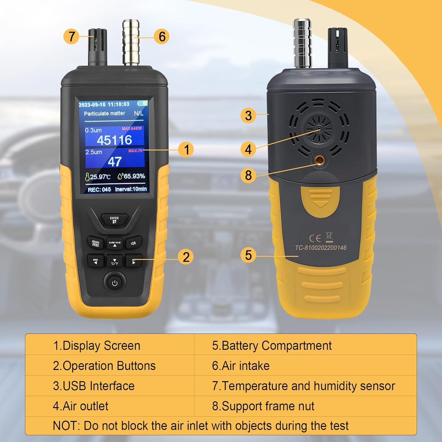 Condition photo showing As Is for dust particle counter air quality monitor high sensitivity 3-channel pm0.3/2.5/10um/temperature and