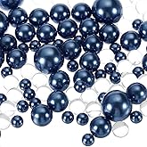 PATIKIL 150 Pieces Floating Beads, 8/14/20mm Vase Fillers Beads Vase Centerpieces Floating Pearl Bead No Hole and 8000Pcs Clear Water Gel Bead for Vase Decoration, Navy Blue