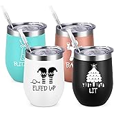 Gingrous Christmas Funny Baked/Blitzened Wine Tumbler Set, 12Oz Stainless Steel Wine Tumbler for Women for Xmas Wedding Party, Set of 4, Multicolor