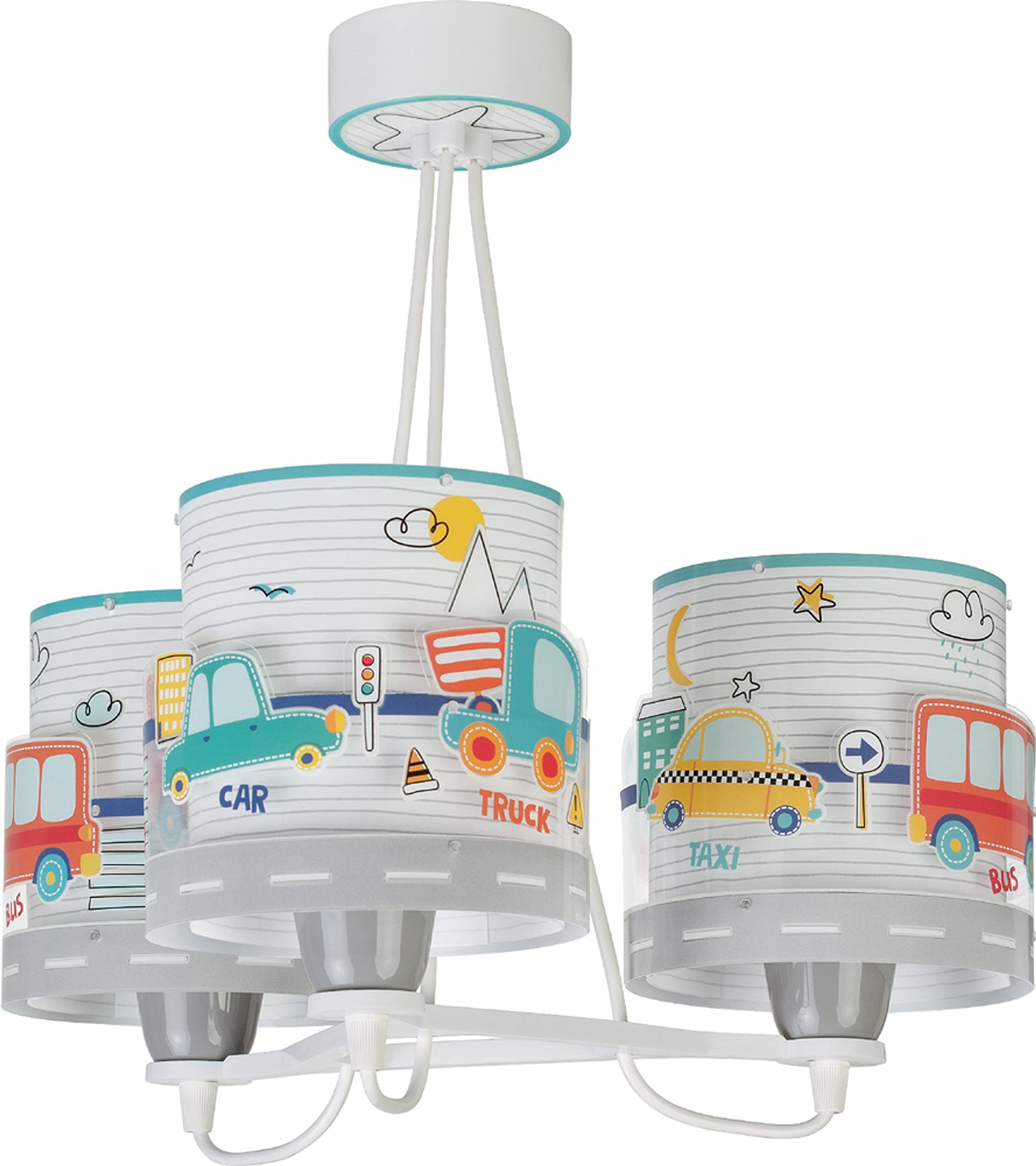 Dalber Lamp Children's Room, Children's Lamp, Pendant Light, Ceiling Light, Children's Room, 3 Lights, Baby Travel, Cars and Planes, Colourful, 61687, E27