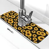 Sunflowers Black Vintage Paingting Kitchen Sink Splash Guard Faucet Mat 1 Pcs, Absorbent Fast Drying Mat Gadgets Splash Guard For Bathroom 15 X 5.5 Inches