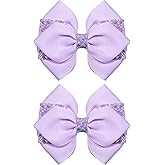 3" Glitter Light Purple Ribbon Hair Bows 2pc Cute Sparkly Sequin Alligator Clip for Teens Toddler Cheerleader Girls Kids Easter Fall Halloween Back School Dress Decor Accessory Gift