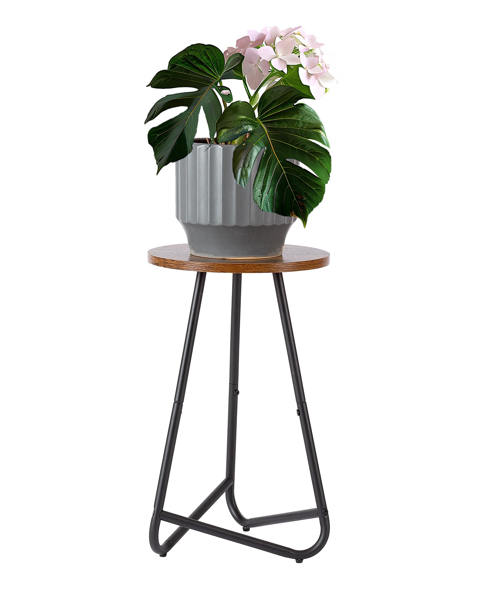 Photo 1 of Azysow Indoor Plant Stand,Mid Century Wood Stand Plant Table,Modern Plant Stool for Outdoor,Metal Tall Holder for Flower Pots,Small Round Side End Table (Rustic Brown, 19 inch)