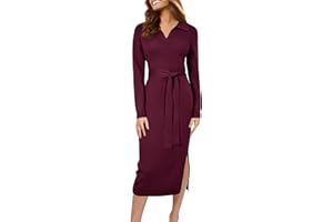 Arach&Cloz Women's Wool Blend Side Slit Polo Sweater Dresses 2025 Fall Business Casual Outfits