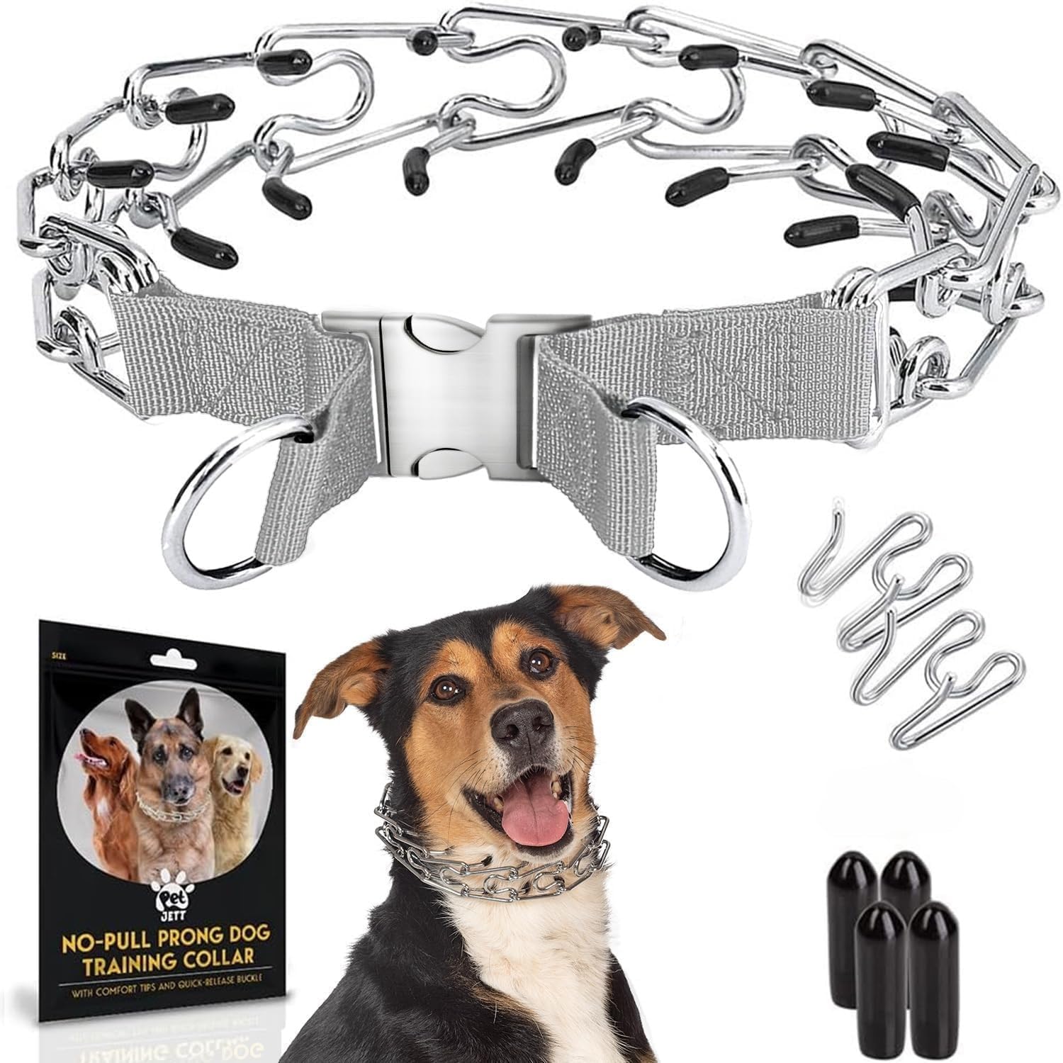 Photo 1 of PetJett Prong Collar for Dogs - Choke Collar for Dogs, Pinch Collar for Dog, Adjustable Training Collar & Walking Tool for Small, Medium, or Large Breed - No Pull Stainless Steel Metal Choker Chain