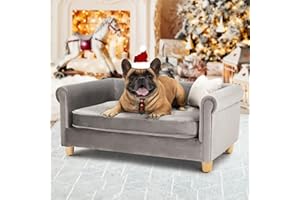 dCee Dog Sofa Bed for Medium Dogs of 70 Lbs, 33 in. Soft Velvety Dog Couch for Comfort Sleep and Joint Support, Dark Grey