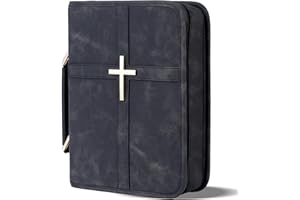 HFLZBRO Vegan Leather Bible Cover Case, Bible Bag with Phone Pocket, Bible Case for Men Women, Christian Gift Box Packaging (Black, Large)