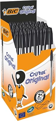 Bic cristal original, canetas ponta média, ideal para uso escolar e escritório (1,0mm), preta, caixa com 50 unidades