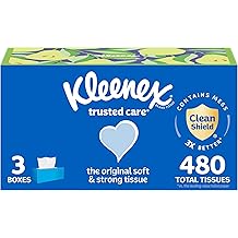 Kleenex Trusted Care Facial Tissues, 3 Flat Boxes, 160 Tissues per Box, 2-Ply (480 Total), Packaging May Vary