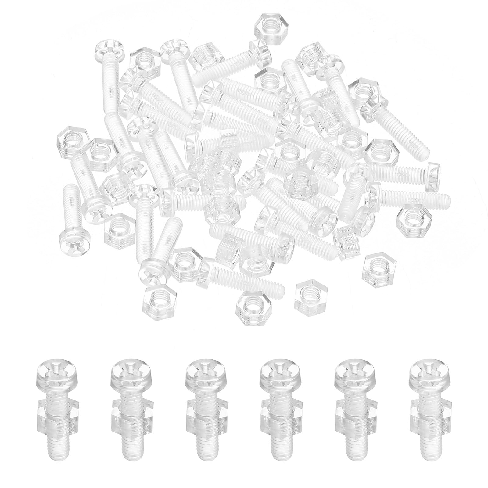 PATIKIL M4x16mm Clear Acrylic Screws and Hex Nuts Kit, 30 Set PC Plastic Phillips Round Head Bolts for Machine Accessories, Transparent