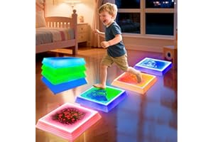 ONYOLOY Light Up Sensory Floor Tiles for Kids - 12x12 Inch Liquid Sensory Play Mat with 7 Colors Led Lights, Non-Slip Puzzle Mat for Home and Classroom, Autism Sensory Toys for Toddlers Ages 3-7 (Pack of 4)