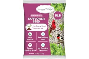 Happy Wings Safflower Seeds Wild Bird Food - 5 Pounds I No Grow Seed I Bird Seed for Wild Birds