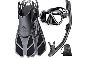Zenoplige Mask Fins Snorkel Set, Snorkeling Gear for Adults, Panoramic View Snorkel Mask Anti-Fog, Adjustable Dive Flippers, Dry Top Snorkel and Travel Bag, Scuba Gear for Swimming Snorkeling Diving