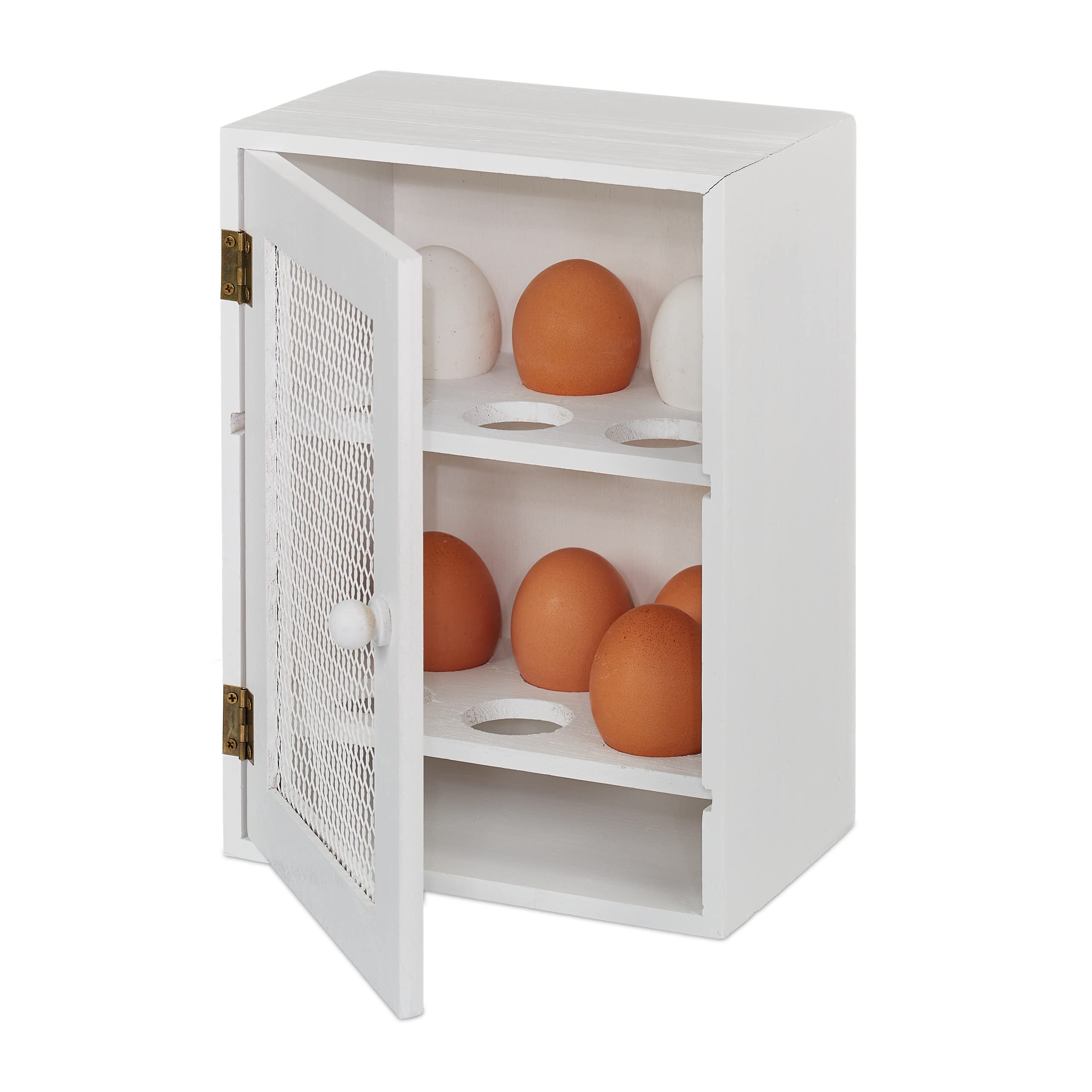 Relaxdays Wooden Egg Cabinet, 12 Pieces, Country House Style, Freestanding, White, H x W x D: 25 x 18 x 12 cm