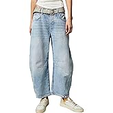 CHARTOU Women's Wide Leg Cropped Baggy Y2k Mid Rise Jeans - Boyfriend Harem Denim Pants
