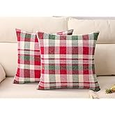 Homesunshine Pack of 2 Christmas Plaid Traditional Cushion Cover Classic Farmhouse Plaids Soft Decorative Square Porch Throw Pillow Covers Home Decor Cushion Case for Sofa Bedroom 18x18 Inch