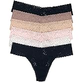 Felina Stretchy Lace Low Rise Thong - Sexy Underwear for Women, Thongs for Women, Seamless Panties for Women (6-Pack)