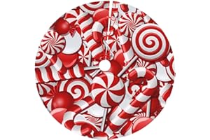 KUOAICY Swirl Candy Traditional Christmas Tree Skirt Holiday Party Xmas Santa Sweet Lollipop Tree Skirt Mat Christmas Ornaments Decoration 36 Inch
