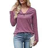 Quatrefox T Shirts Long Sleeve for Women V Neck Tees Fashion Loose Tops Casual Fall Outfits Clothes Beach 2025 Trendy