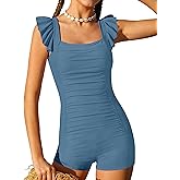 Aulyffo Girls Swimsuit Ruffle Girl One Piece Bathing Suit Solid Swimsuits Ruched Sleeveless Girls' Swimwear for 7-18 Years