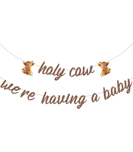 Cute Cartoon Highland Cow Baby Shower Banner - Welcome Baby Sign For Boy Or Girl Nursery Decor
