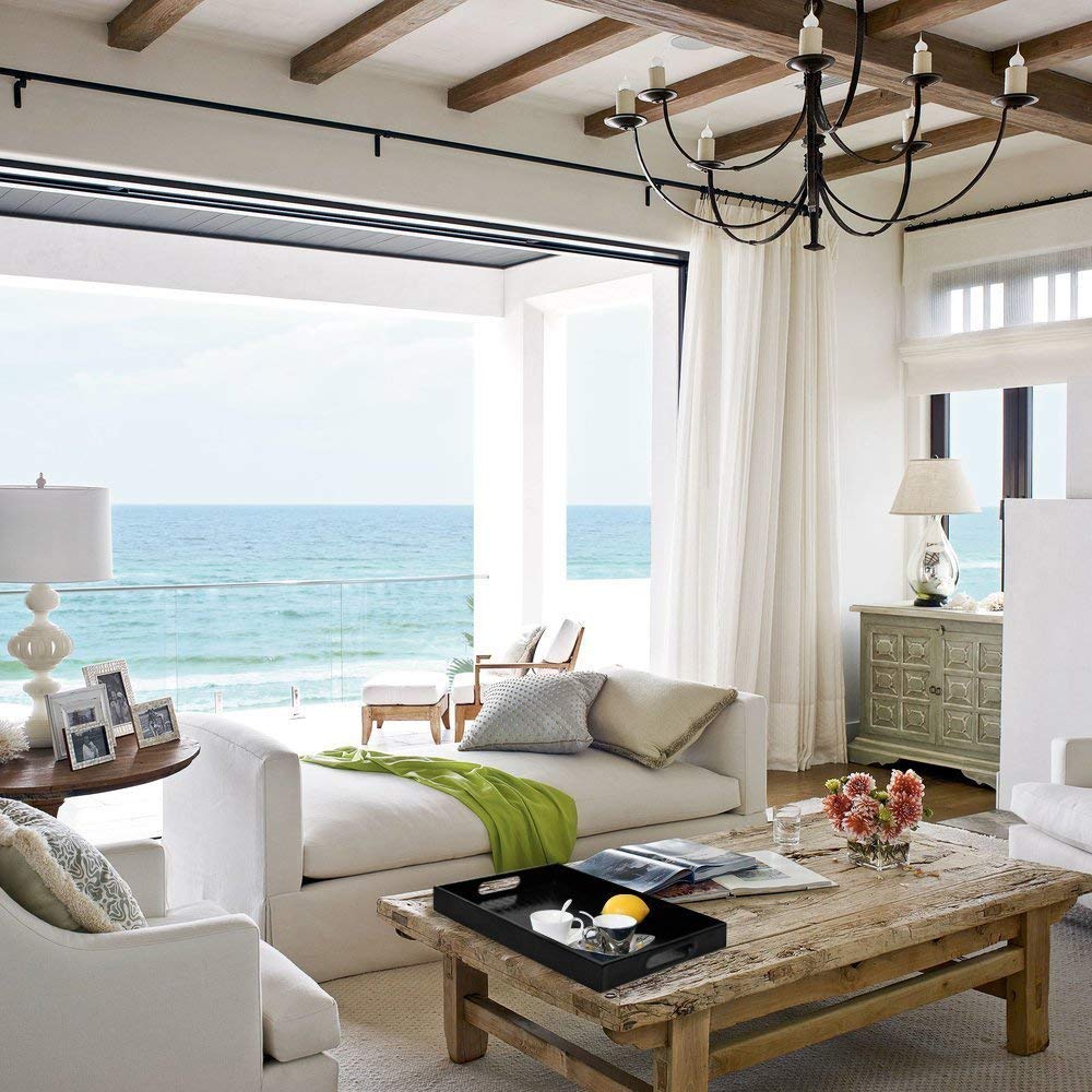 Beautiful Modern Elegant Black 18"x12" Rectangle Glossy Alligator Croc Decorative Ottoman Coffee Table Perfume Living Dining Room Kitchen Serving Tray With Handles By Home Redefined For All Occasions