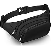 Large Fanny Pack for Women Men - Syican Waist bag with 3-Zipper Pockets | Gifts for Enjoy Sports Traveling Workout Casual Hands-Free crossbody bags Fits MAX 7.9'' iPad &amp; 6.6'' Phone Black (Black-3)