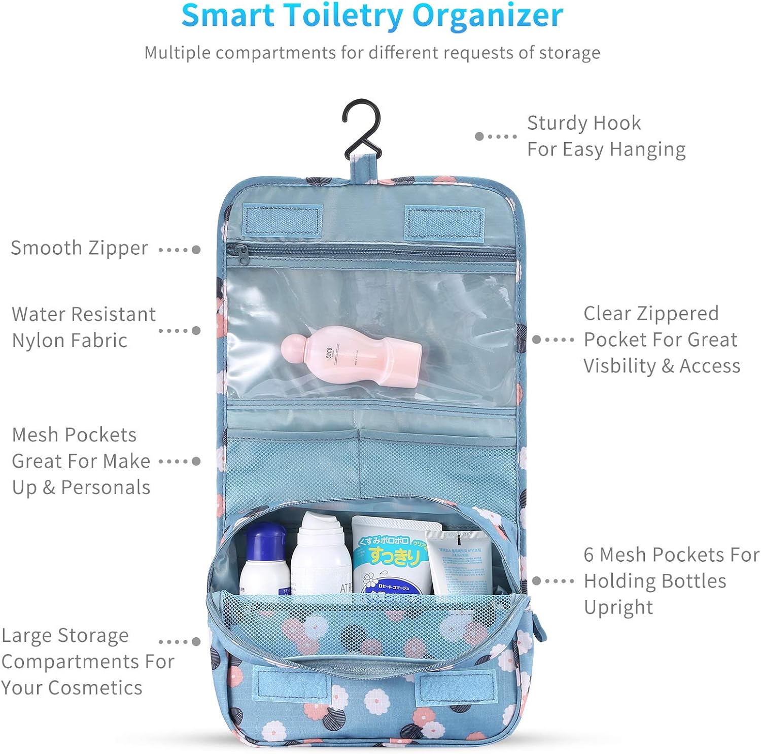 Portable Hanging Toiletry Bag Travel Makeup Pouch Waterproof Organizer Multifunction Cosmetic Bag for Women Girl: Clothing