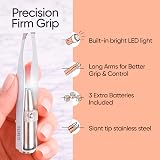 Sensica Eyebrow Tweezers with Light LED Slant Tips Long Arms 3 Batteries view 3