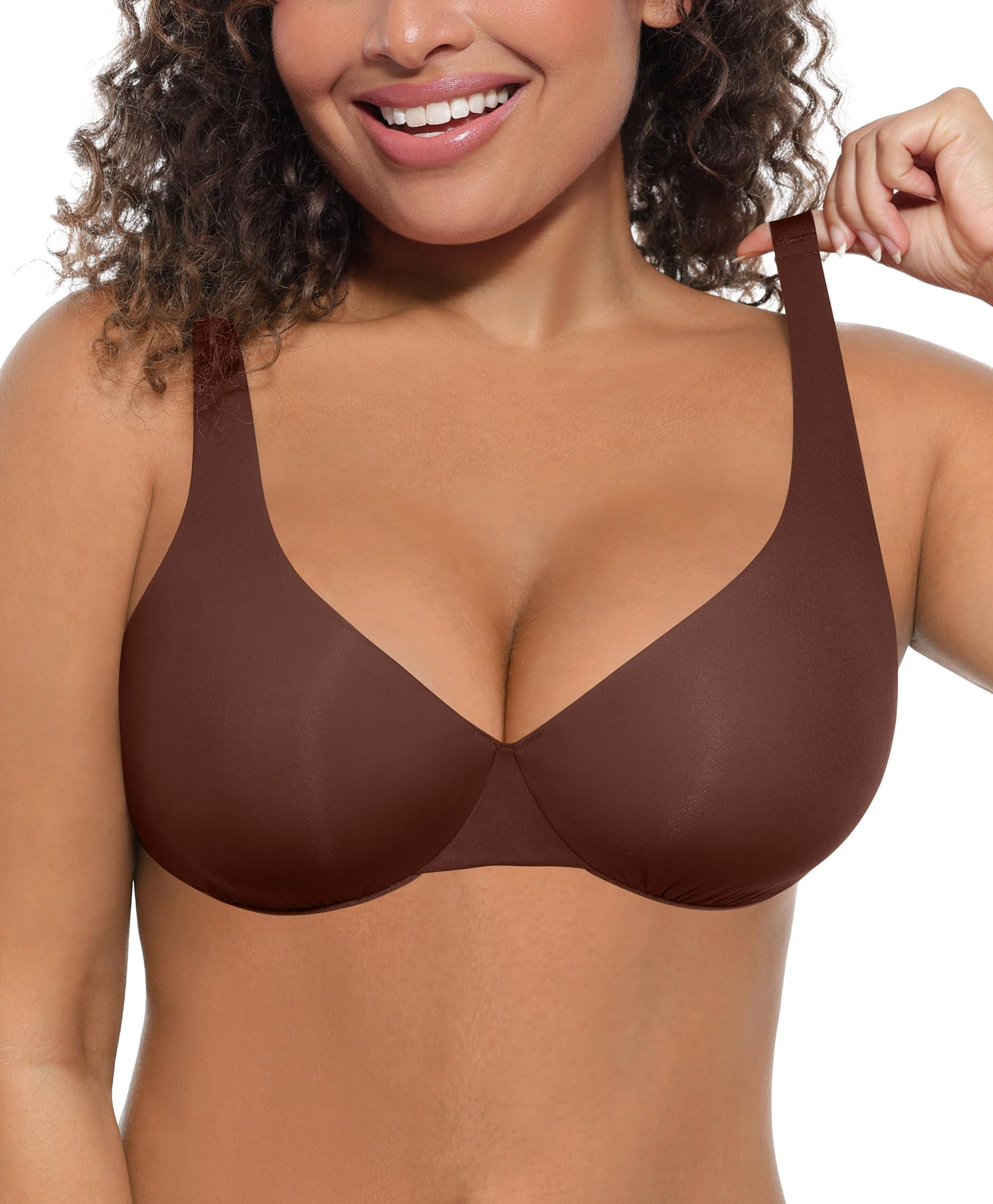 Photo 1 of FeelinGirl Plunge Bras for Women Comfort Unlined No Pad Underwire Seamless Soft Full Coverage Everyday Wear Mocca 36B