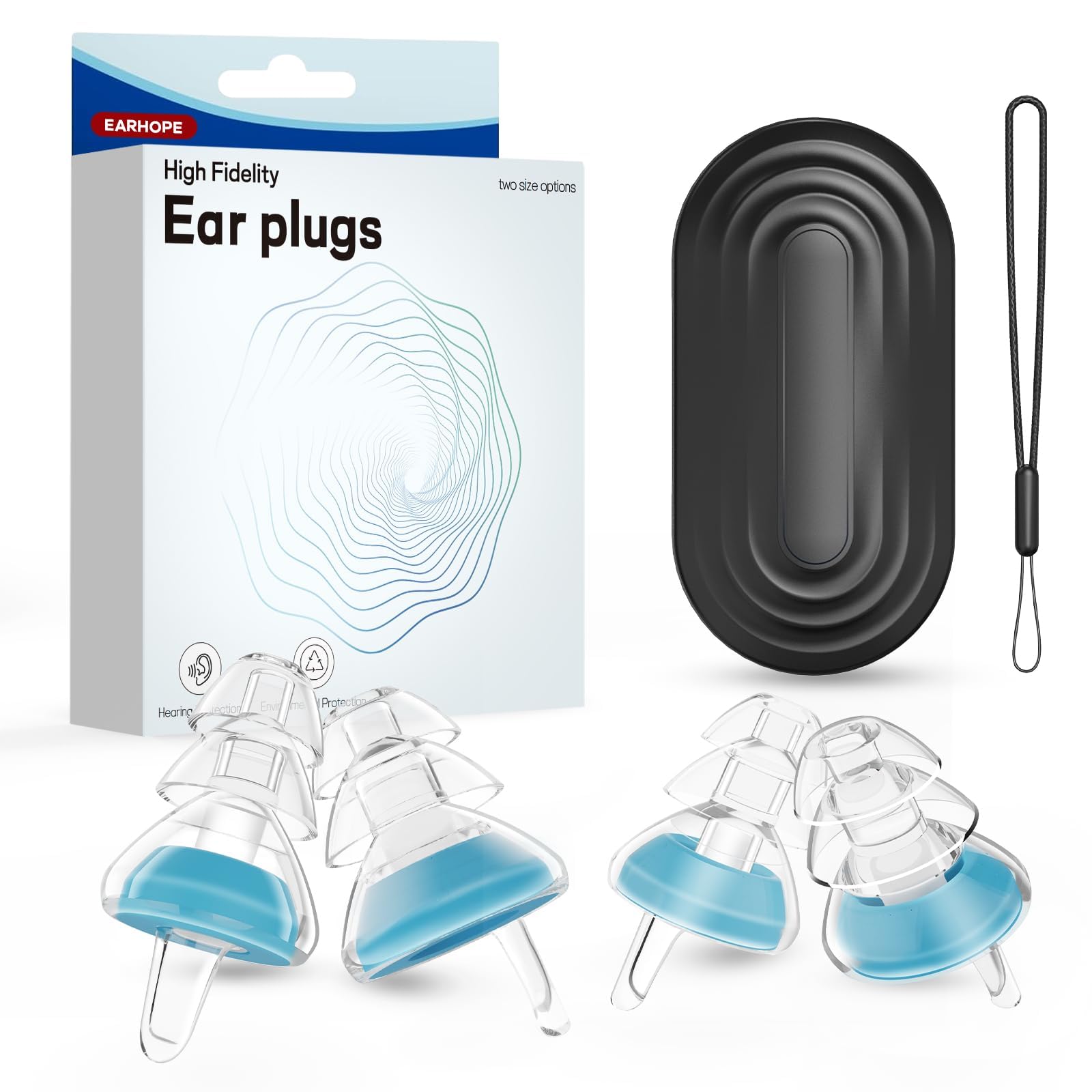 Photo 1 of EARHOPE Concert Ear Plugs, 2 Pairs High Fidelity Earplugs with Carrying Case & Lanyard Reusable Soft Silicone Earplugs for Concerts, Raves, Musicians, Live Music-30dB